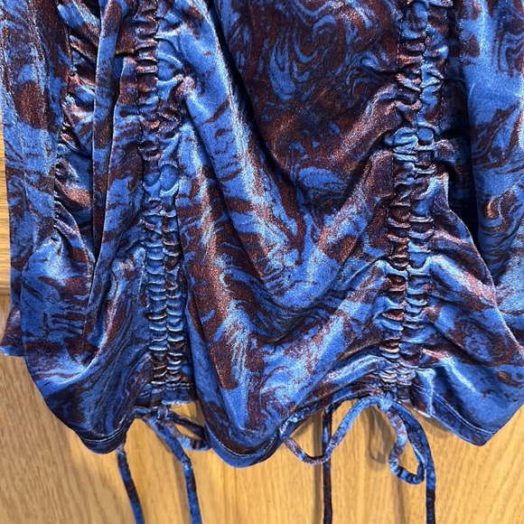 Blue Swirl Long Sleeve Velvet Bodycon Dress with adjustable ruching on f… - Picture 9 of 11